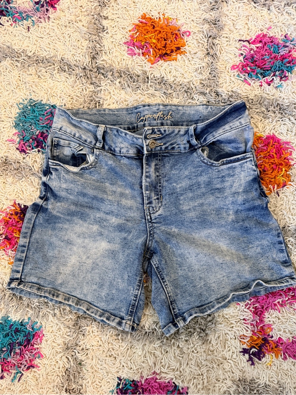 Copperflash Stonewash Light Blue Denim Mid-Rise Jean Shorts